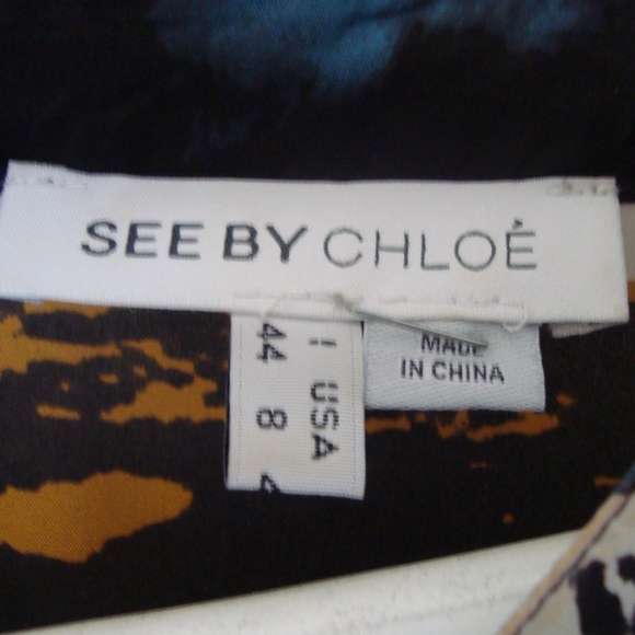 See by Chloe Silk Mixed Print Top Blouse With Sleeves SZ US 8 - Picture 5 of 8